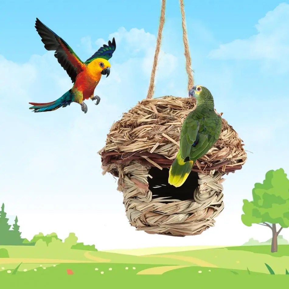 Straw Bird Nest Parrot Birdhouse Hamster Cage Bird Breeding Nest Home