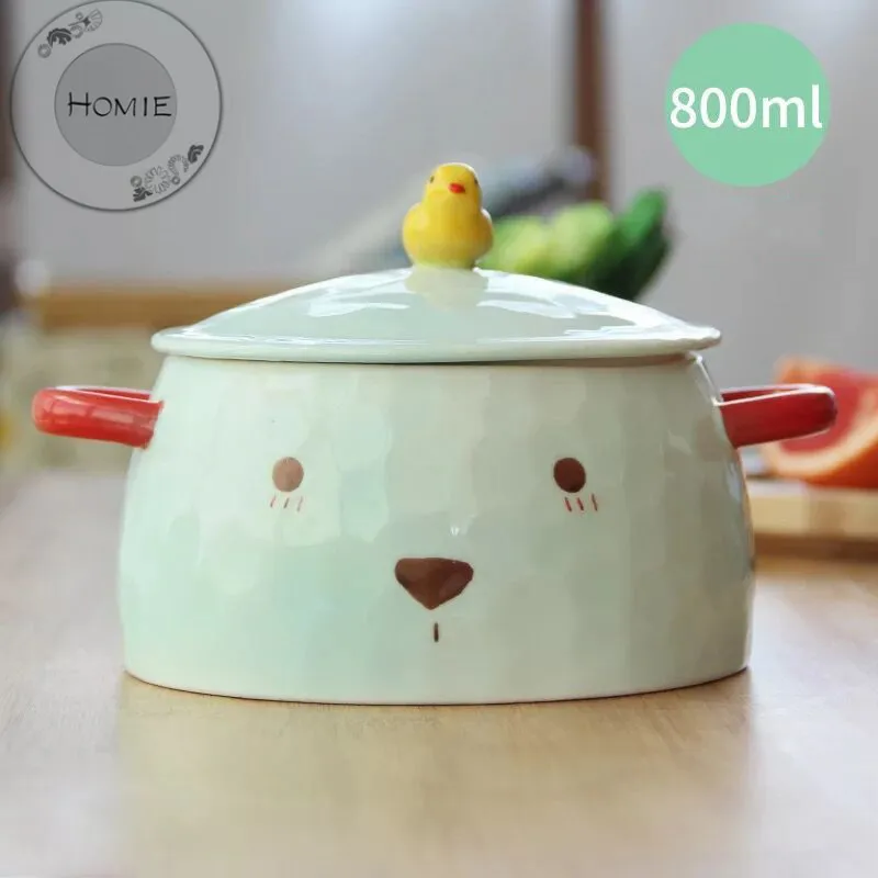 HOMI Creative Bear ceramics Bowl With lid Salad Ramen Soup Rice  Tableware Bowls Kids Food Container Instant noodles For Kitchen07