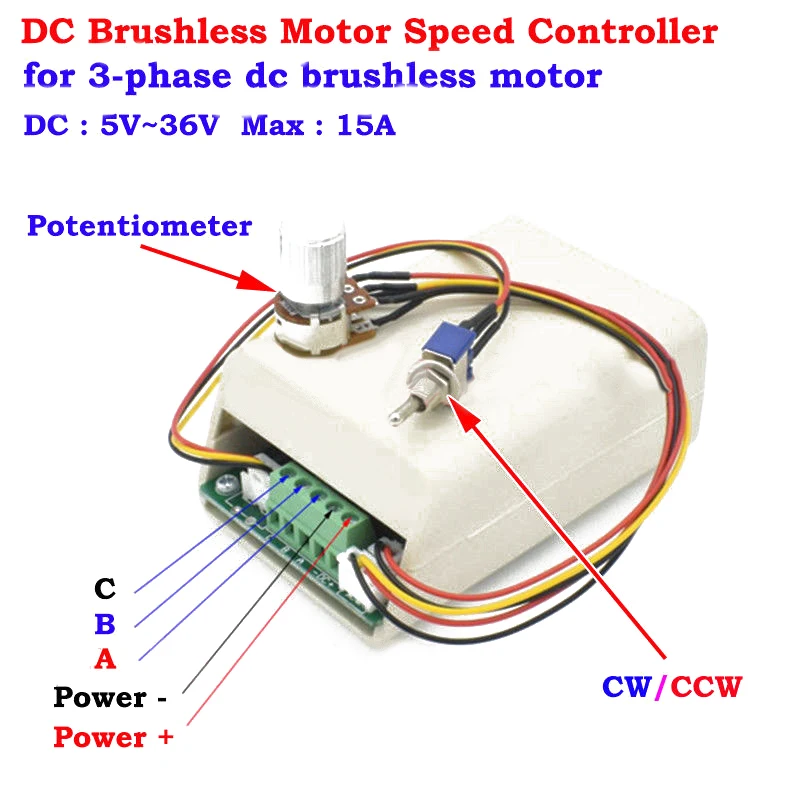 

3-Phase Brushless Motor Speed Controller DC 5V 12V 24V CW CCW Reversible Switch