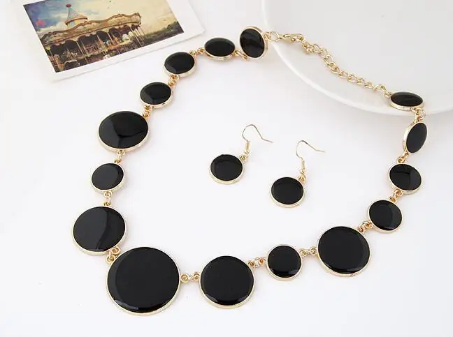 

Turkish Black Statement Necklace Colar Jewelry Sets Round Piece Dangle Earrings Nigerian Wedding African Beads Jewelry Set