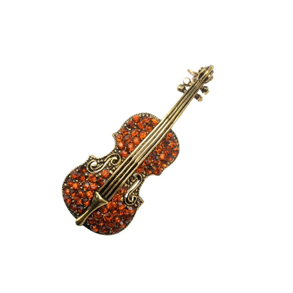 Women Men Retro Crystal Rhinestone Violin Cello Music Instrument Brooch Pin