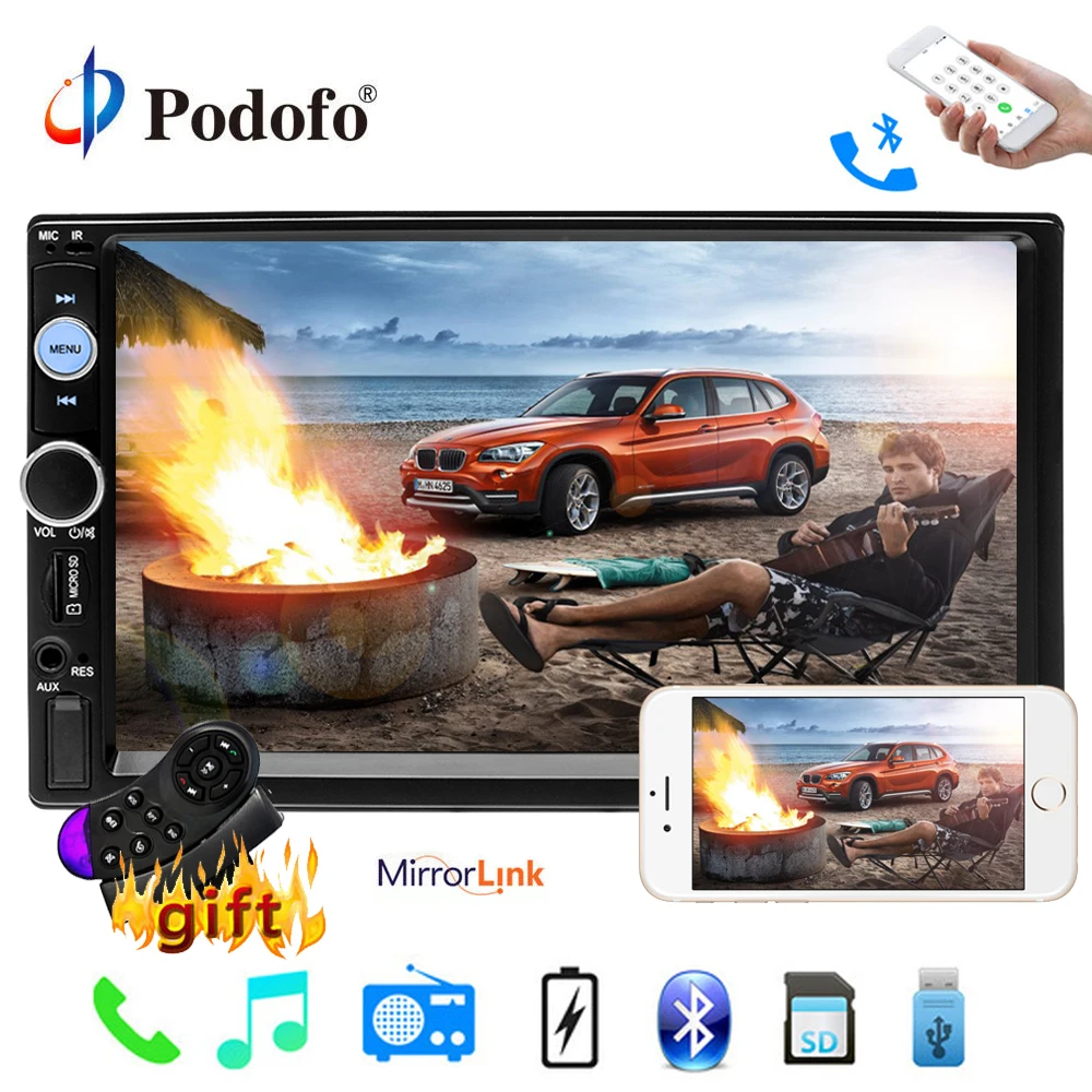 

Podofo 2 Din Car Radio 7" Multimedia Player Autoradio 2din Audio Radio Bluetooth Media MP5 Player with IOS/Android Mirror Link