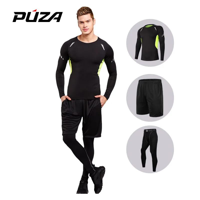Puza Mens Compression Sets Quick Dry Running Suits Training