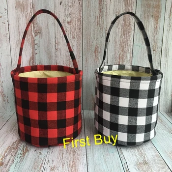 

10pcs/lot newest style buffalo plaid easter bucket good quality monogram personalize wholesale checked easter basket tote