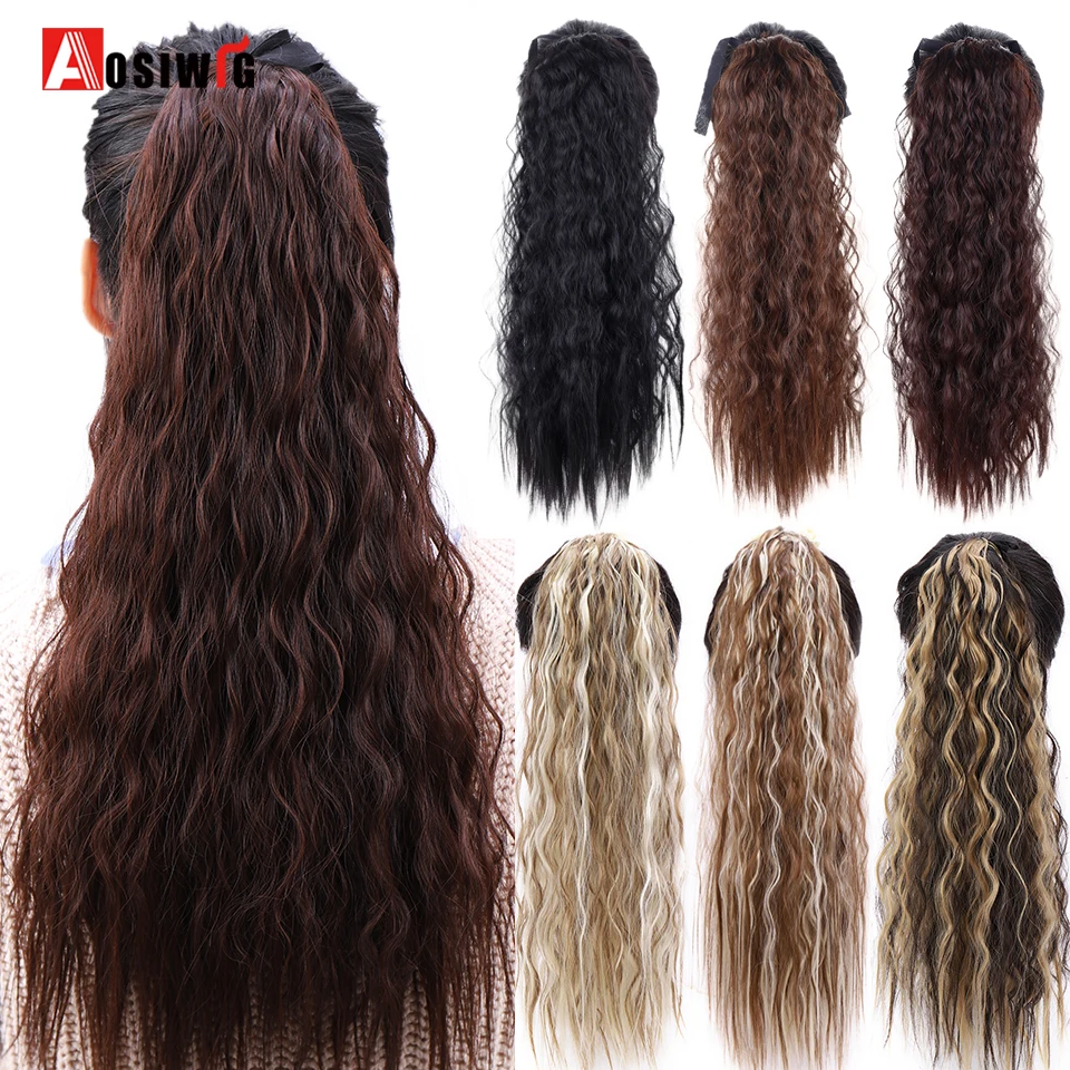 

AOSIWIG Long Black Brown Curly Drawstring Ponytail High Temperature Synthetic Female Fiber Wig Hair Clip Extension For All Women