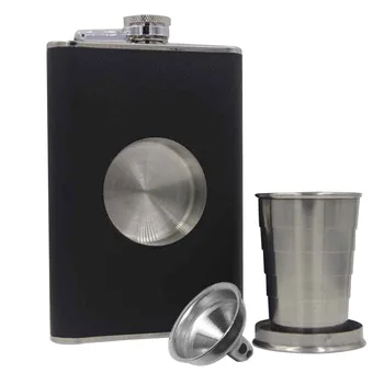 

8 OZ Leather Hip Flask With Funnel and Folding Cup Leak Proof Stainless Steel Flask Whisky Liquor Alcohol Bottle Groomsmen Gifts