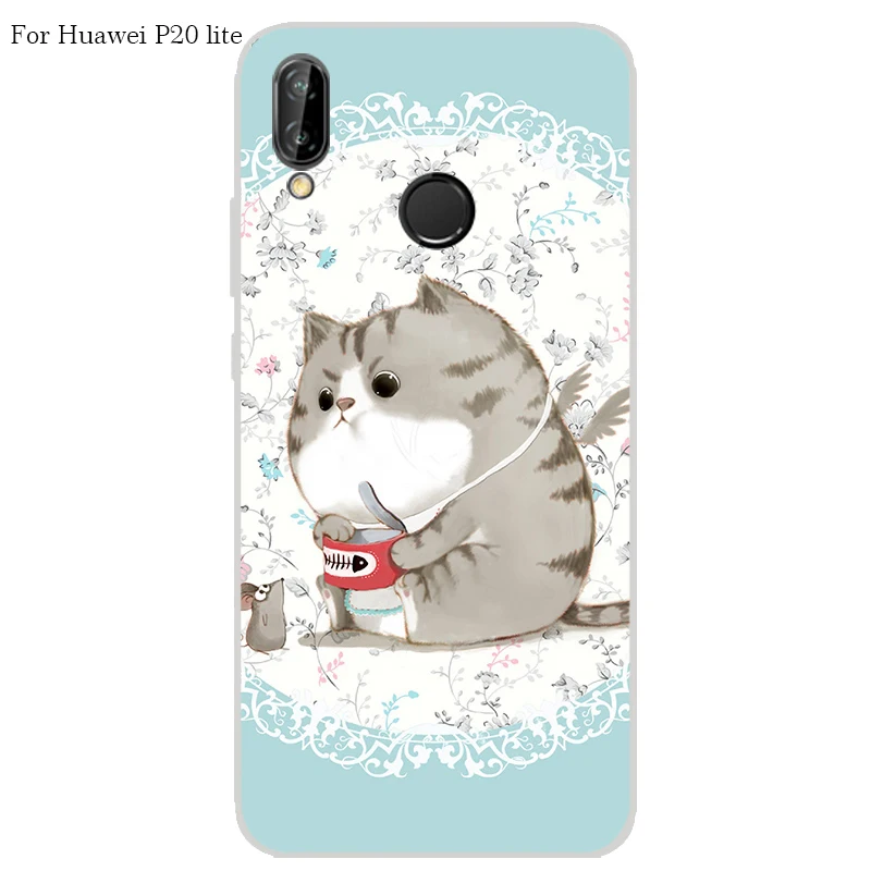 Huawei P20 lite Case Cover TPU Case For Huawei P20 lite Phone Cover Sweet Floral Cute Cat TPU P20 lite Soft Case Fashion 100%   a3
