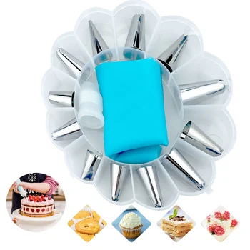 

12pcs Stainless Steel Cream Pastry Nozzles + Silicone Icing Piping Cream Pastry Bag Cake Decorating Tips bakeware sets