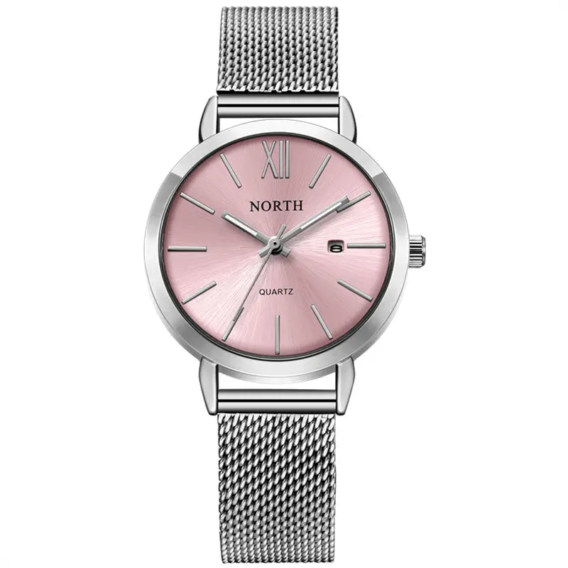 Reloj Mujer NORTH женские часы люксовый бренд кварцевые часы Женская мода платье Простые водонепроницаемые женские повседневные деловые часы - Цвет: Pink