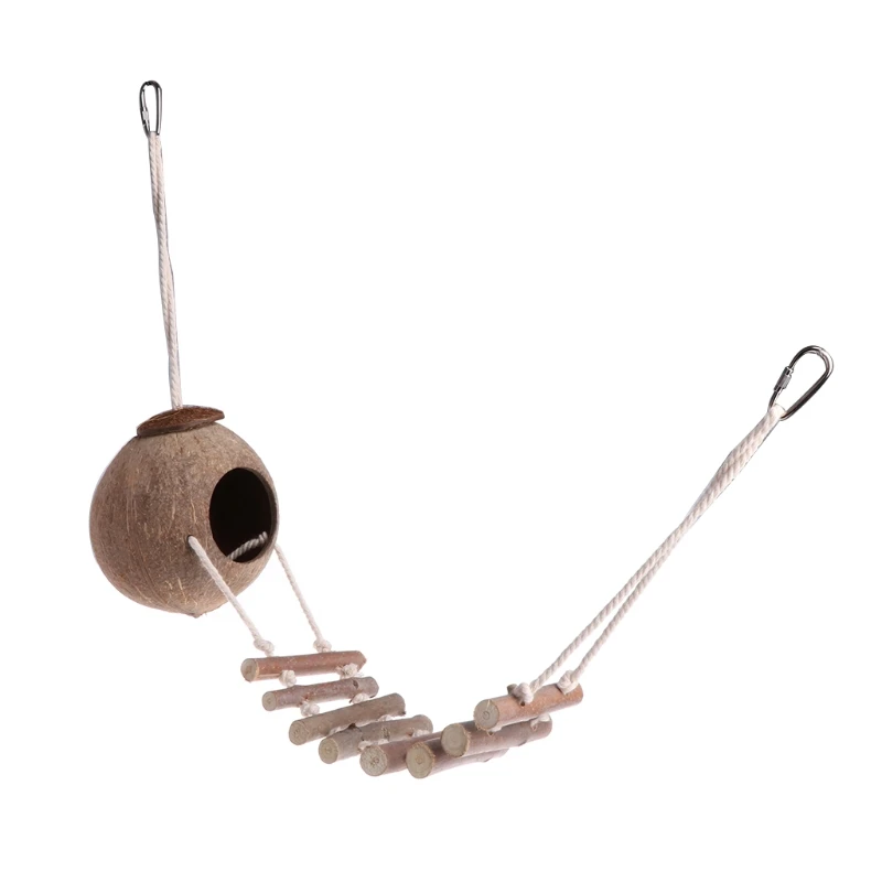 

Bird Parrot Toy Nest Hut Cage Natural Coco Hideaway with Ladder