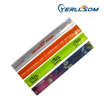 

YERLLSOM 3*25cm 600pcs/Lot Hot Selling Printed 1 color logo Slap Reflective Bracelets custom writing for events R041816