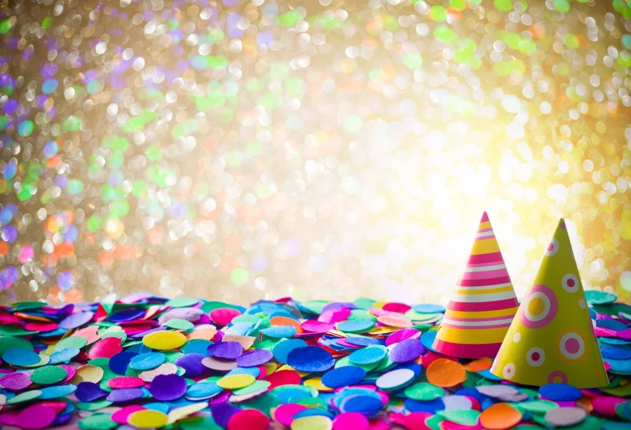 

Laeacco Colorful Polka Dots Paper Chips Hat Light Bokeh Birthday Party Baby Photo Backgrounds Backdrops Photocall Photo Studio
