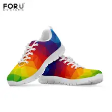 FORUDESIGNS Vibrant Rainbow Spectrum Triangle Geometric Printed Flats Shoes Woman Spring/Autumn Female Sneakers Breathable Shoes