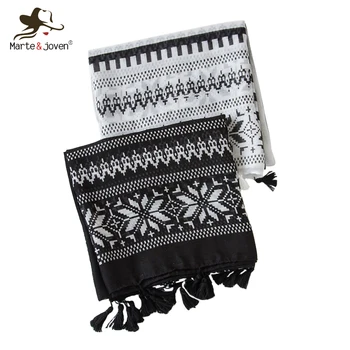 

Marte&Joven Christmas Gift White/Black Snowflakes Printed Scarf Elegant Ladies Soft Long Scarves Shawl Winter Women's Warm Hijab