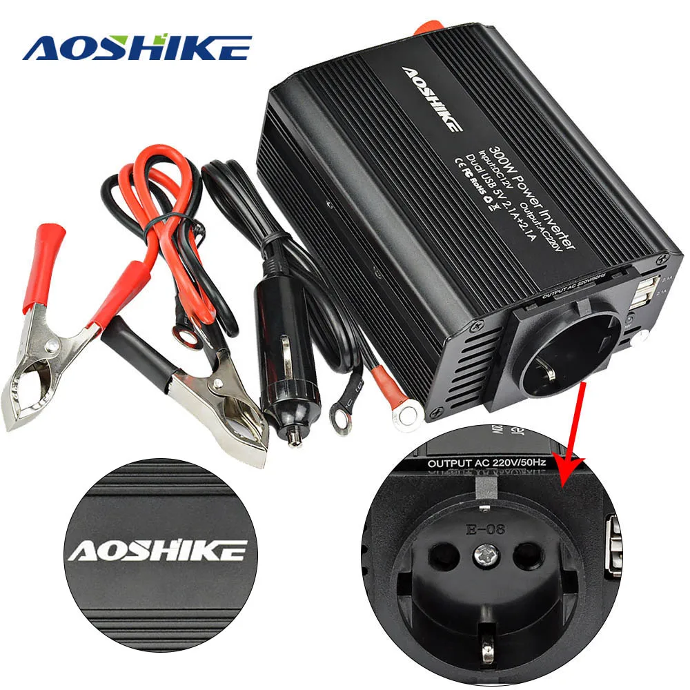 AOSHIKE Dual USB 4.2A инвертор 12 В 220 В 300 Вт 500 Вт ЕС Автомобильный инвертор 12 В до 220 В автомобильный трансформатор напряжения автомобильный адаптер