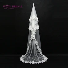 Wowbridal изящная свадебная вуаль для подружки невесты, вышитая кружевная оторочка, двухслойная органза, длина до пола, свадебные аксессуары