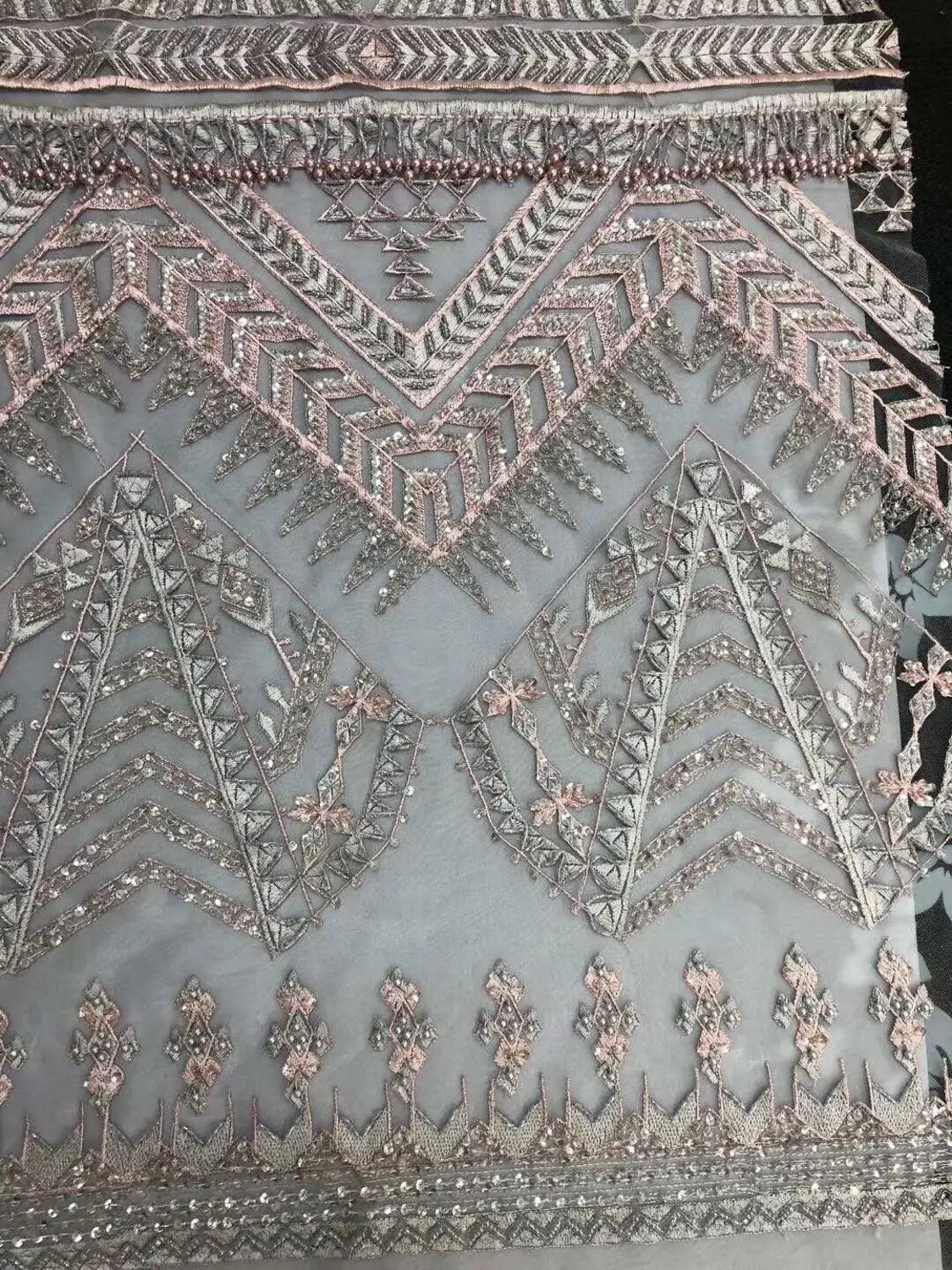 

African net Lace Fabric JOY-62502 with beads Best quality mesh African Tulle embroidered Lace Fabric