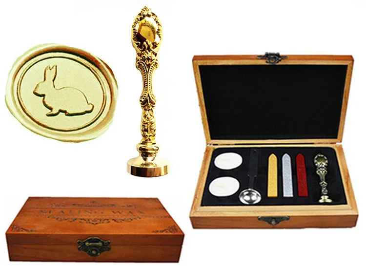 Vintage Cute Rabbit Custom Luxury Wax Seal Sealing Stamp Brass Peacock Metal Handle Sticks Melting Spoon