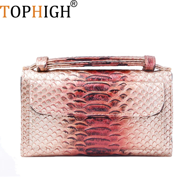 Новинка женский клатч TOPHIGH в виде змеи/питона кошельки из натуральной кожи