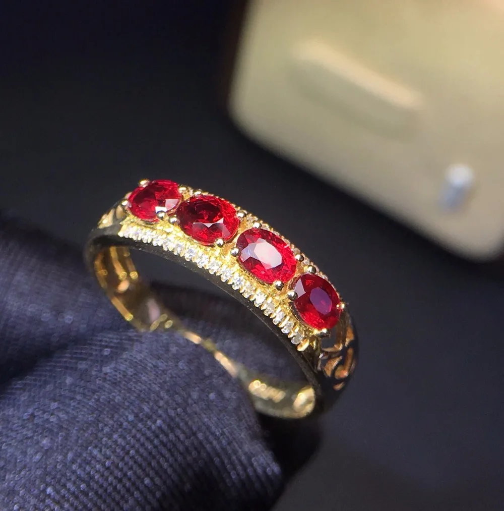 

Fine Jewelry 18K Yellow Gold Real Natural 0.95 Pigeon Blood Red Ruby Diamond Wedding Engagement Female Rings for Women Fine Ring