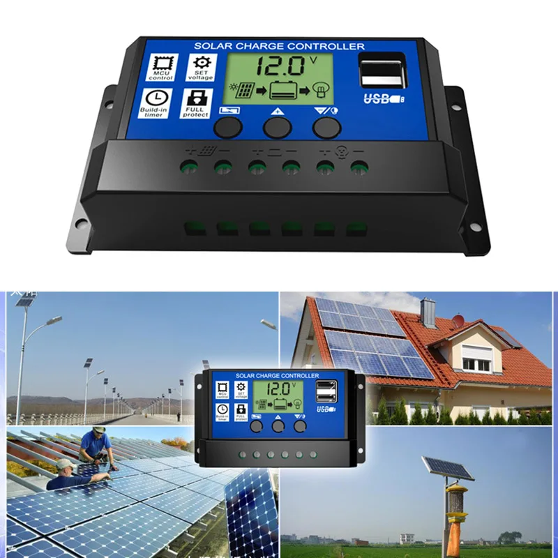 

PWM 12V 24V 30A Solar Panels Battery Charge Controller With LCD Display Dual USB Solar Panel Charger MDJ998
