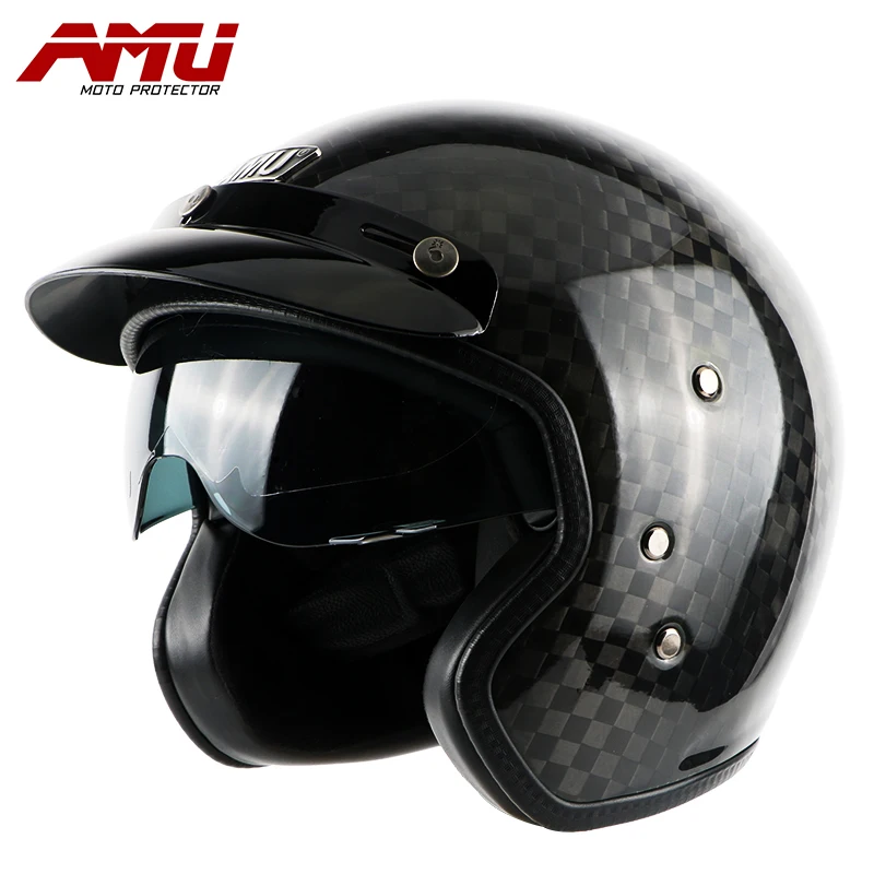 German Style Carbon Fiber Open Face Helmet Retro Motorcycle Half Shell Helmet Men And Women ECE Approved Baseball Cap Street Bike Cruiser Chopper Moped Scooter ATV Helmets
