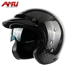 AMU metade capacete De fibra de Carbono capacetes retro jet scooter casque capacete capacete Da Motocicleta moto vintage motorhelm capacete moto