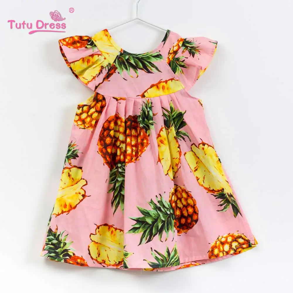 Pineapple Летнее платье с цветочным рисунком для маленьких девочек, Брендовое Хлопковое платье с короткими рукавами, Новое поступление, одежда для маленьких девочек, платье с лимонами, наряды - Цвет: Pineapple