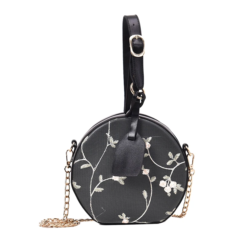 

Embroidered Round Crossbody Bags For Women 2019 Small Chain Messenger Shoulder Bag Ladies Purses and Handbags New Designer
