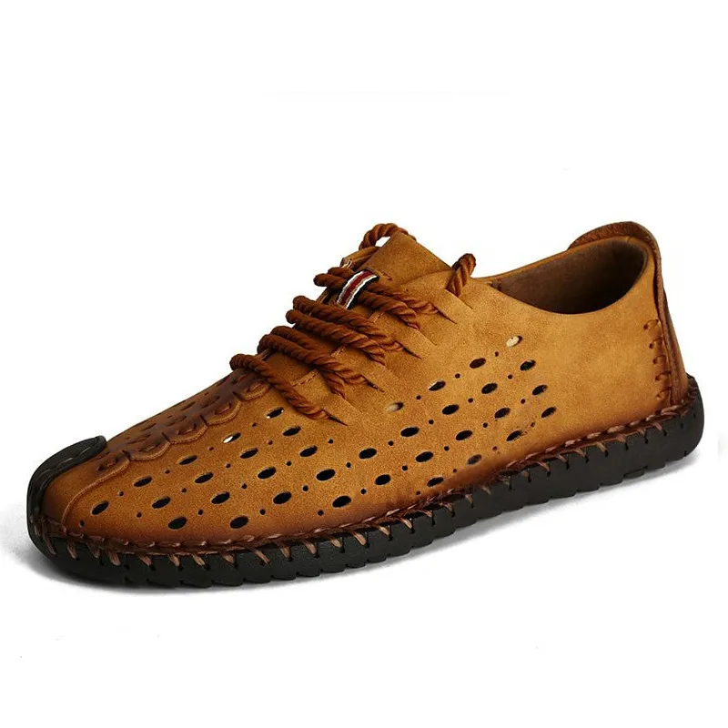 

Breathable Leather Casual Shoes Men Summer Beach Loafers Slip-On Design Sneakers Flat Outdoor Adult Boat Male Shoe Moccasin 2018