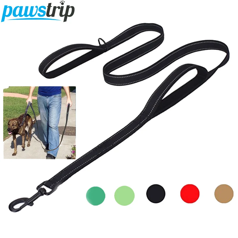 

pawstrip Double Handle Traffic Dog Leash Running Jogging Safety Walk Reflective Nylon Dog Leash Pet Lead For Medium Large Dogs