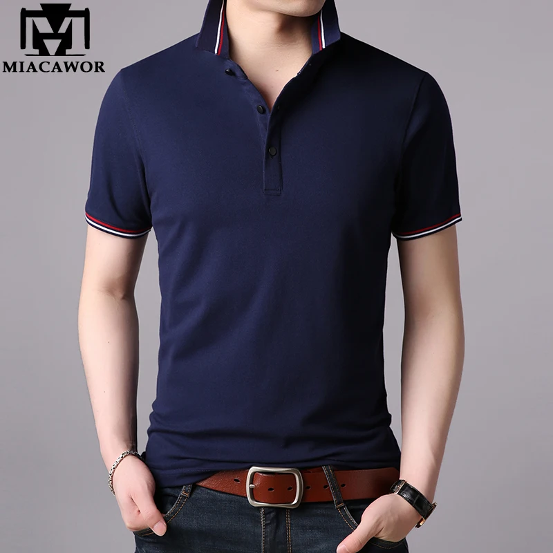 MIACAWOR New Summer Men Polo shirts Solid Color Business Casual Short-sleeve Camisas Breathable Tops Tees T700 | Мужская одежда