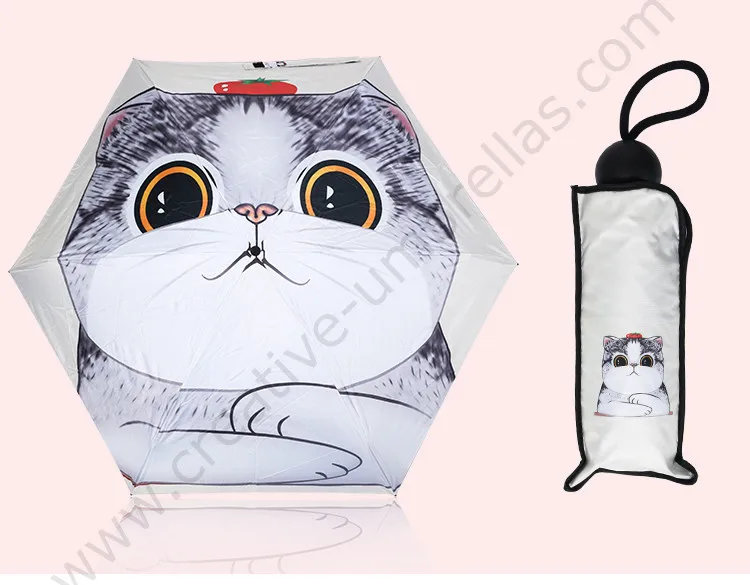 Анти-гром стекловолокна ветрозащитный 5 раз черное покрытие анти-УФ зонтик Карманный Мини цифровой 3d принт разные кошки зонтик - Цвет: Face cat(Circular)