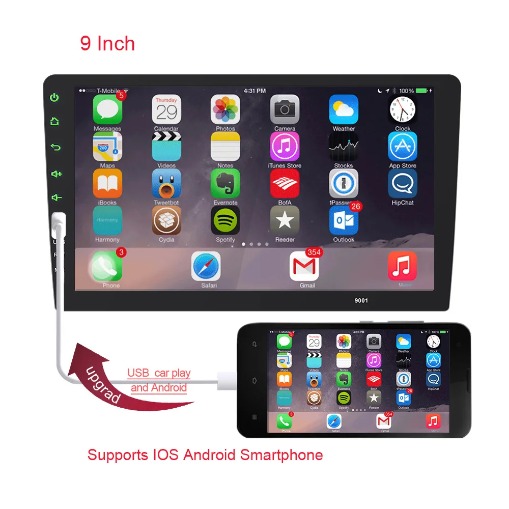 

1 Din Car Radio 9" Autoradio Multimedia Player Auto Audio Car Stereo Mp5 Bluetooth Usb TF FM Mirror Link For Ios Android 9.0