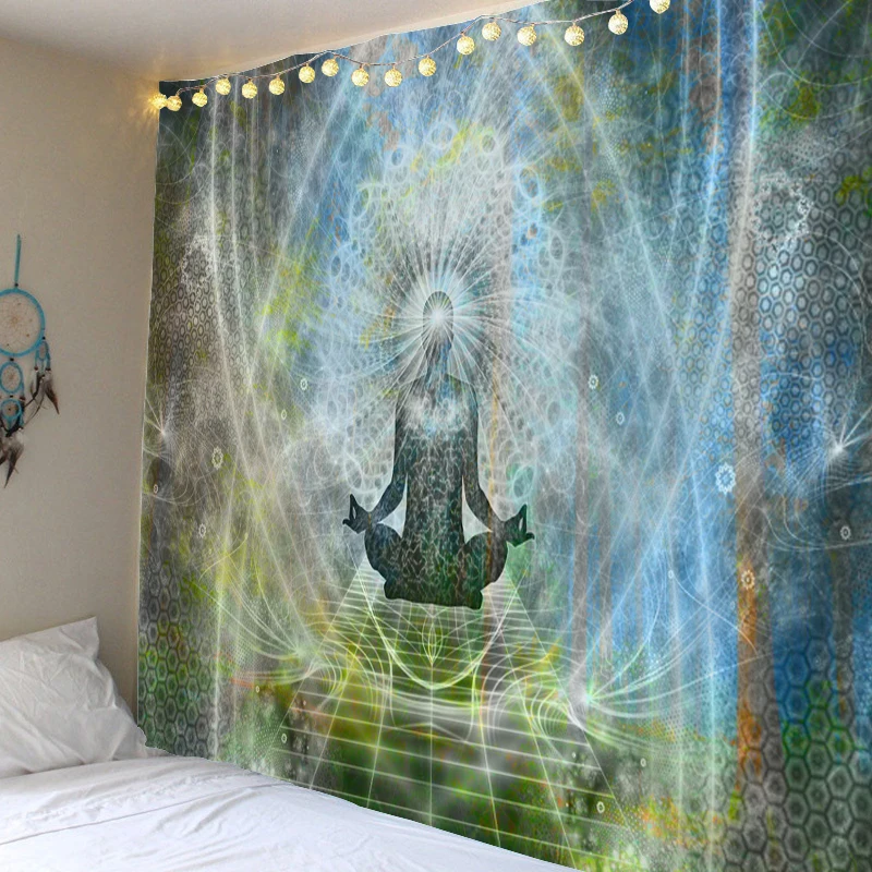 Tapestry Decor Indian Buddha Statue Meditation Tapestry Wall Hanging Mandala Tapestries Wall Cloth Psychedelic Yoga Carpet Boho Decor