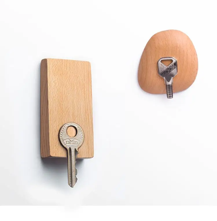 Solid wood creative key linked to the wall hanging strong adhesive no trace free wall stickers hook wood decoration