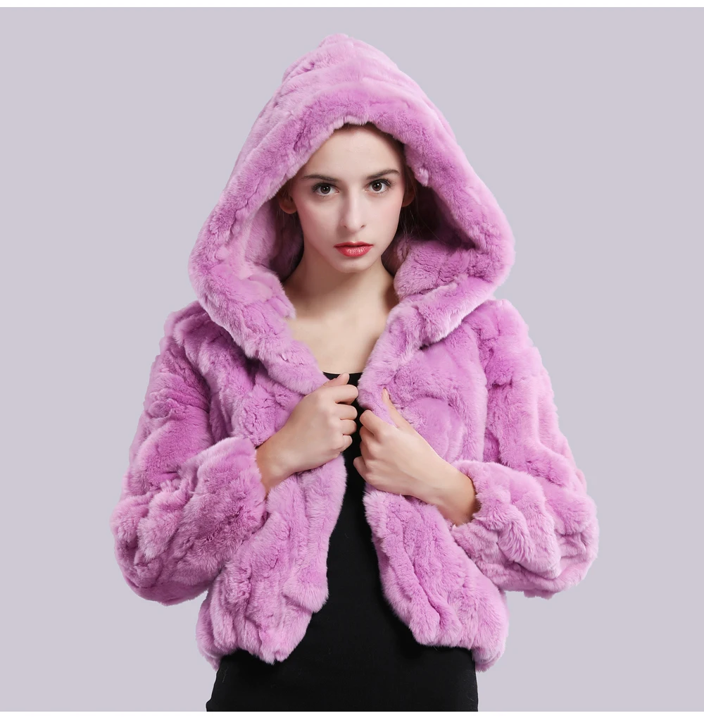 Стиль, зимняя куртка из натурального меха Рекс, женская модная брендовая шуба из меха кролика Рекс, шуба из натурального меха кролика рекс с капюшоном, пальто