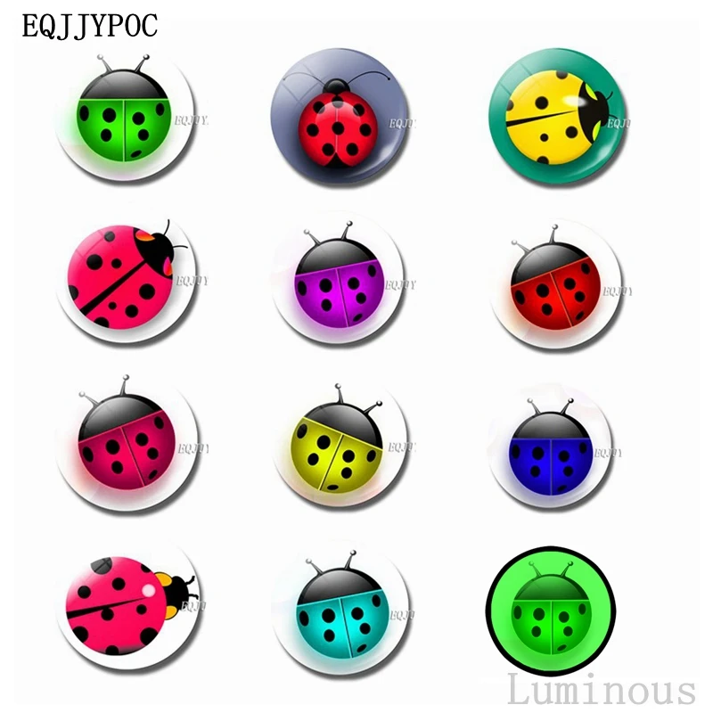 

Ladybug Luminous Fridge Magnet Set Glass Insect 25 MM Crystal Magnetic Refrigerator Magnets Souvenir Home Decor Ornaments