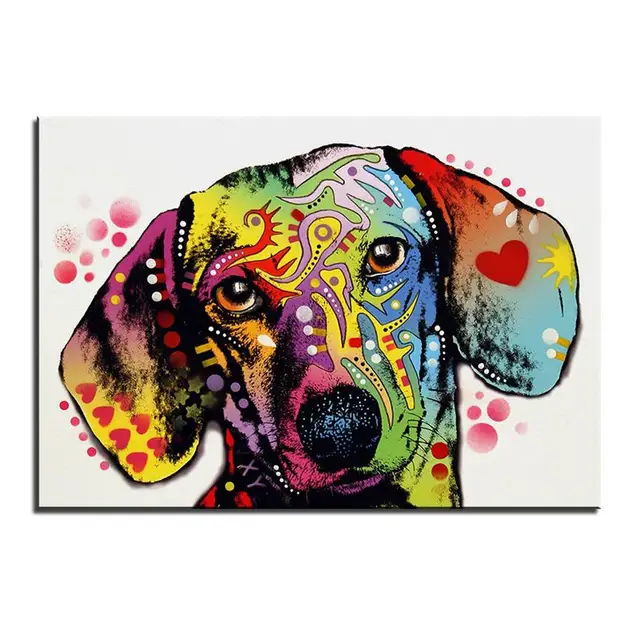 Single Piece Bright Colorful Dog Pattern Canvas Painting Wall Art
