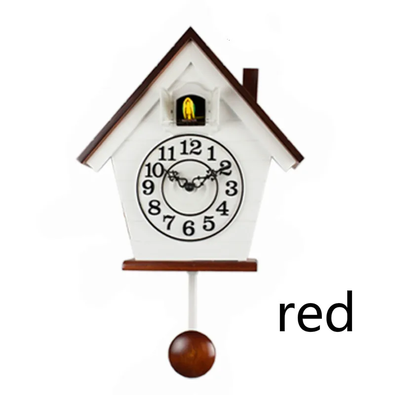 Часы Cuckoo европейские деревянные простые кварцевые часы в творческом стиле спальня средиземноморская гостиная детские настенные часы Cuckoo - Цвет: red