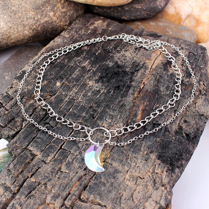 Мода кристалл луна кулон цепь многослойное ожерелье для женщин Девушка подарок ювелирные изделия