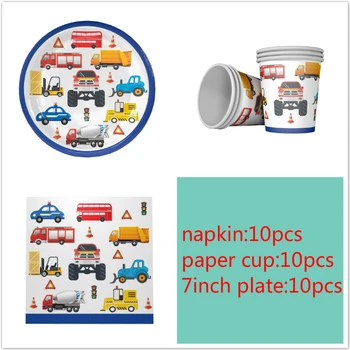 

Engineer Car theme 10pcs Napkins+10pcs Cups+10pcs Plates for Kids Engineer Car Birthday Party decoration supplies