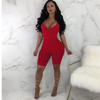 

Fashion Sexy Women's V-Neck Backless Jumpsuit Casual Sport Gym Rompers Shorts Suit Fitness Workout Bodysuits
