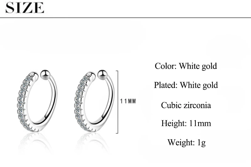 JYouHF Простые Модные 925 пробы серебряные клипсы без пирсинга ювелирные изделия однорядные инкрустационные циркониевые серьги-манжеты