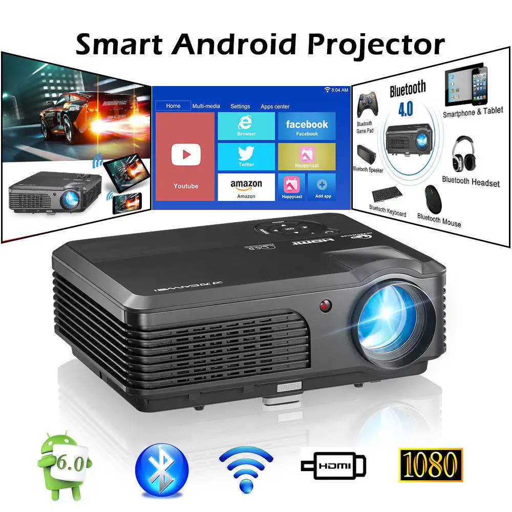 

CAIWEI Smart Android WiFi Home Cinema Porjector Bluetooth Mobile Beamer Full HD Video HDMI VGA USB For Smartphone TV Laptop