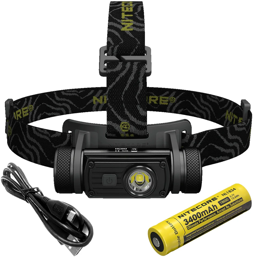 

2020 NITECORE HC60 HC60W Headlamp CREE XM-L2 U2 1000LMs Rechargeable Waterproof Flashlight + 3400mAh 18650 Battery Free shipping