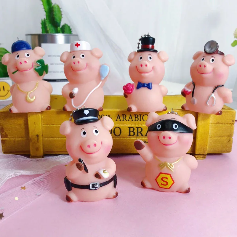 

Cartoon Cute Different occupations pig keychain 3D PVC Mascot Key Chain Ring For Women Car Key Holder Bag Purse Jewelry