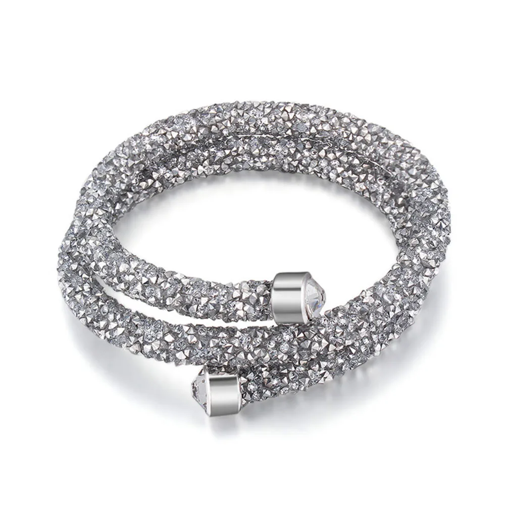 Браслет-манжета двухслойный браслет с кручеными кристаллами от Swarovski для подарка на Рождество хороший для девушки - Окраска металла: Silver