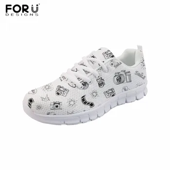 

FORUDESIGNS Fashion Camera Print Women Flats Shoes Female Breathable Sneakers Shoes Girls Comfortable Light Outside Casual Shoes