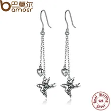 Bamoer joyería fina de plata de ley 925 pendientes de gota largos swallow pendientes pendientes de la joyería femenina accesorios sce005